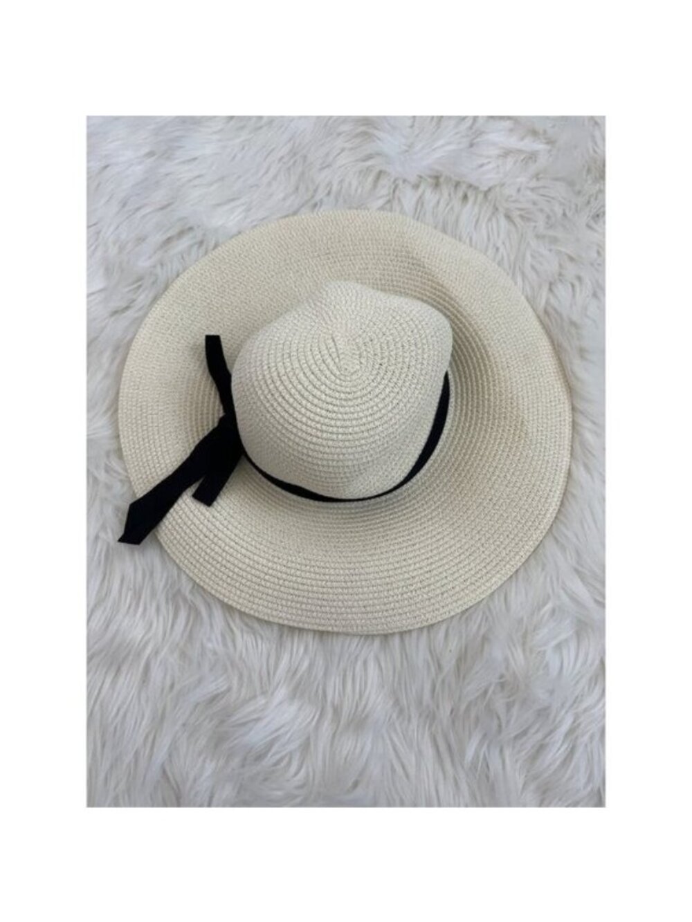 Ivory Black Ribbon Sun Hat With Bow Detail Wide Brim Lightweight